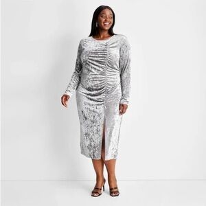 NEW Future Collective Kahlana Barfield Brown Women's Silver Velour Long Dress 3x